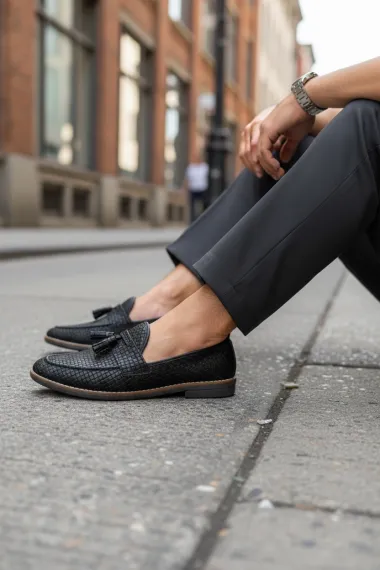 Mocasini barbati negri, tapla subtire, piele eco, comozi 12216 N2-3